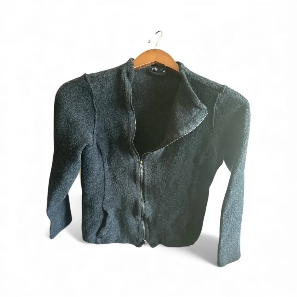 Eileen Fisher Charcoal Zipper Cardigan kids size large